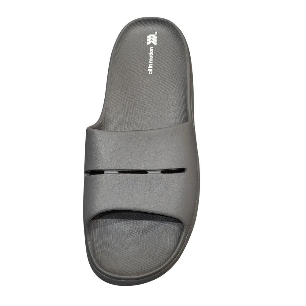 All in Motion Mens Archie Recovery Slide Sandals Gray Contoured Footbed Slip‎ On